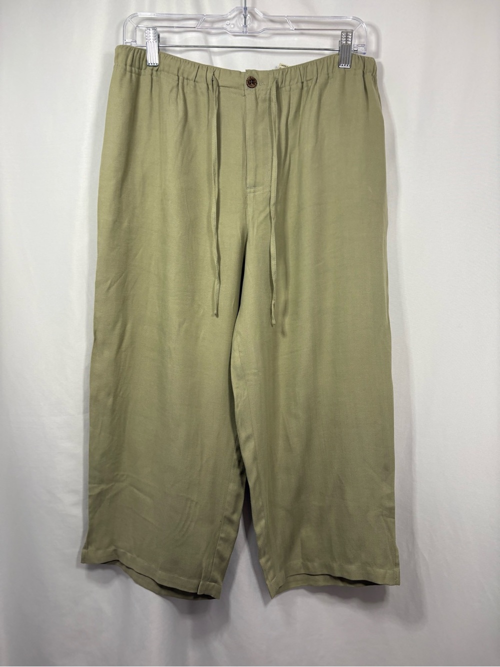 Caribbean Joe Women’s Olive Elastic-Waist Relaxed Pants Size Petite Large
